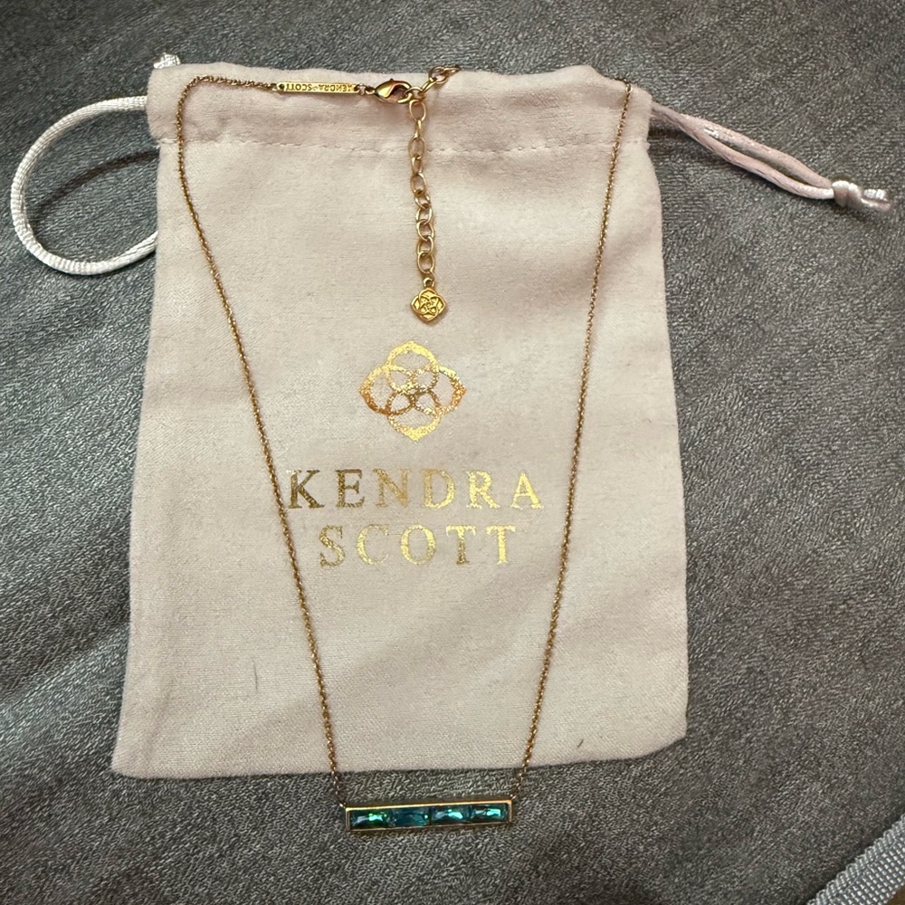 Kendra Scott Gold Necklace with Teal Bar Pendant